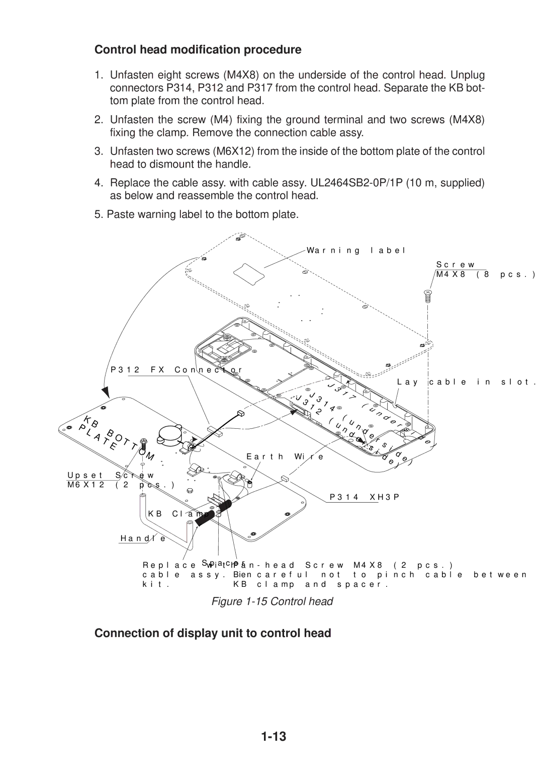 Furuno FR-2135S manual Control head modification procedure, Connection of display unit to control head 