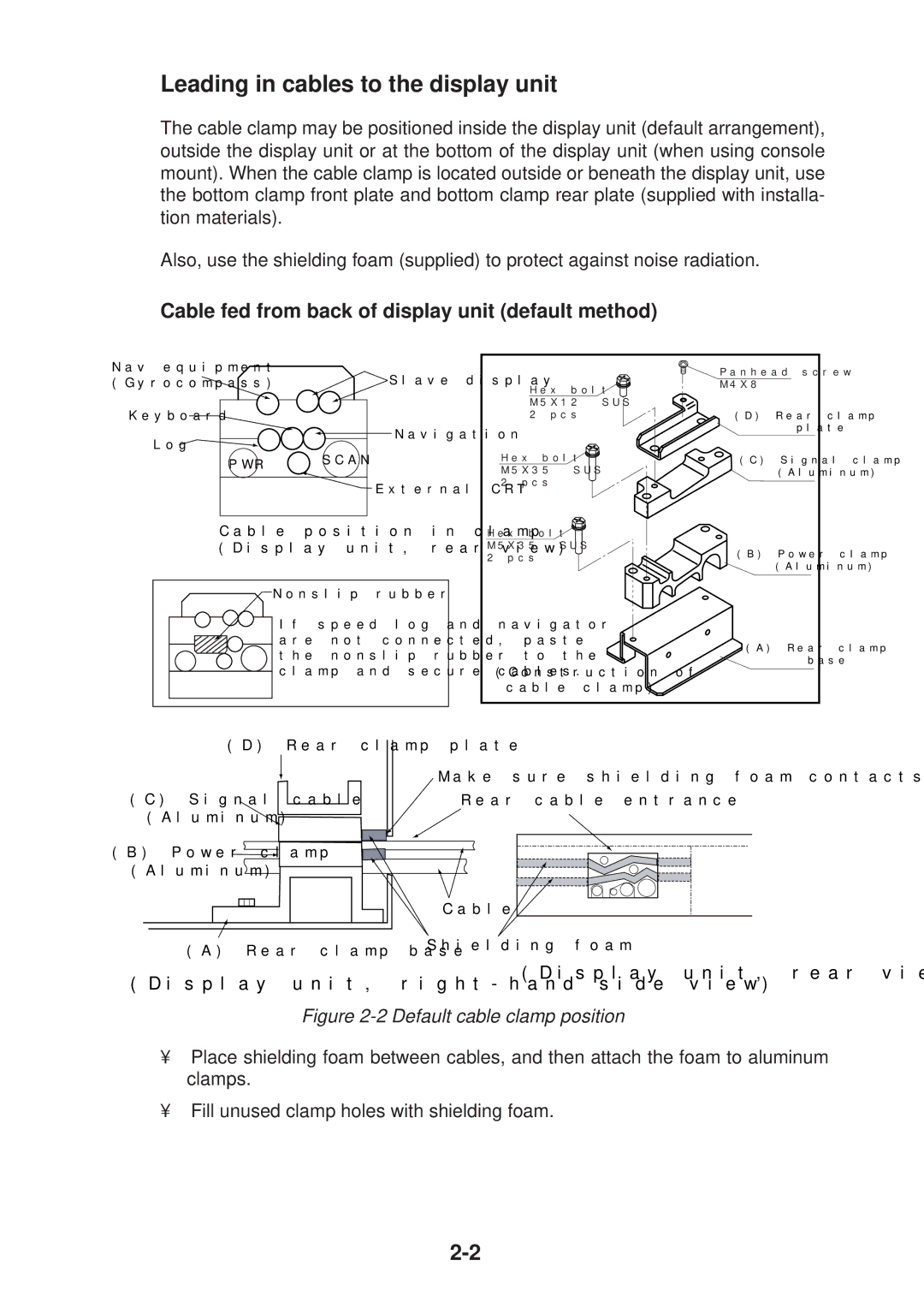 Furuno FR-2135S manual Leading in cables to the display unit, Cable fed from back of display unit default method 