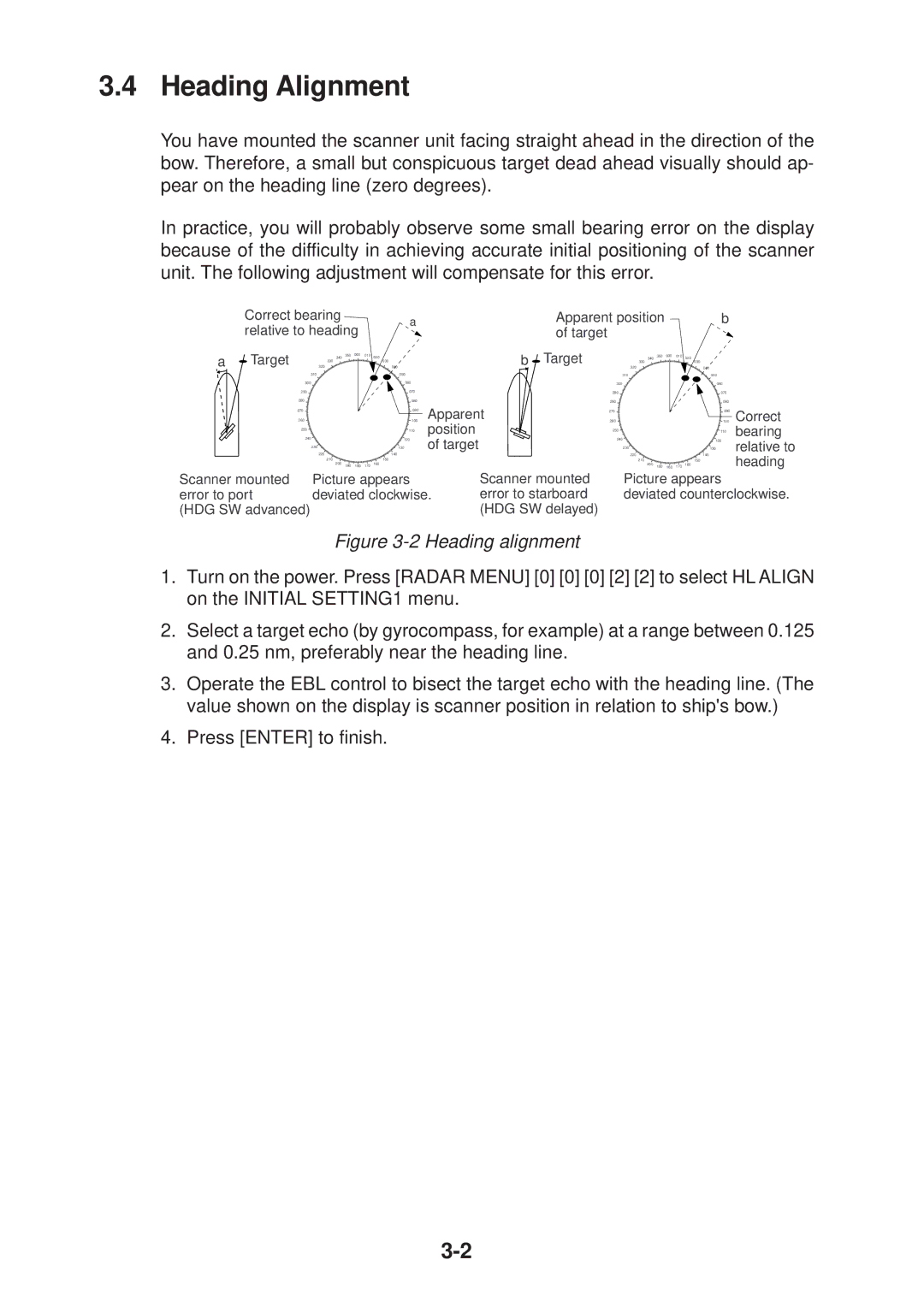 Furuno FR-2135S manual Heading Alignment, Picture appears Deviated counterclockwise 