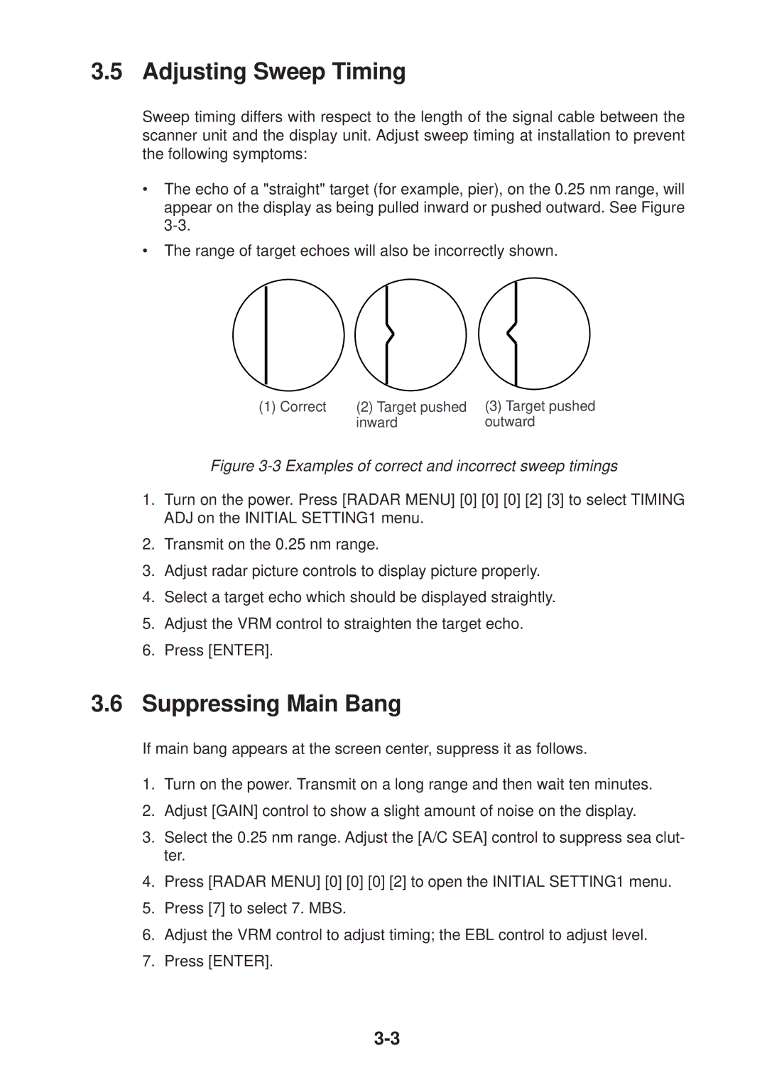 Furuno FR-2135S manual Adjusting Sweep Timing, Suppressing Main Bang 