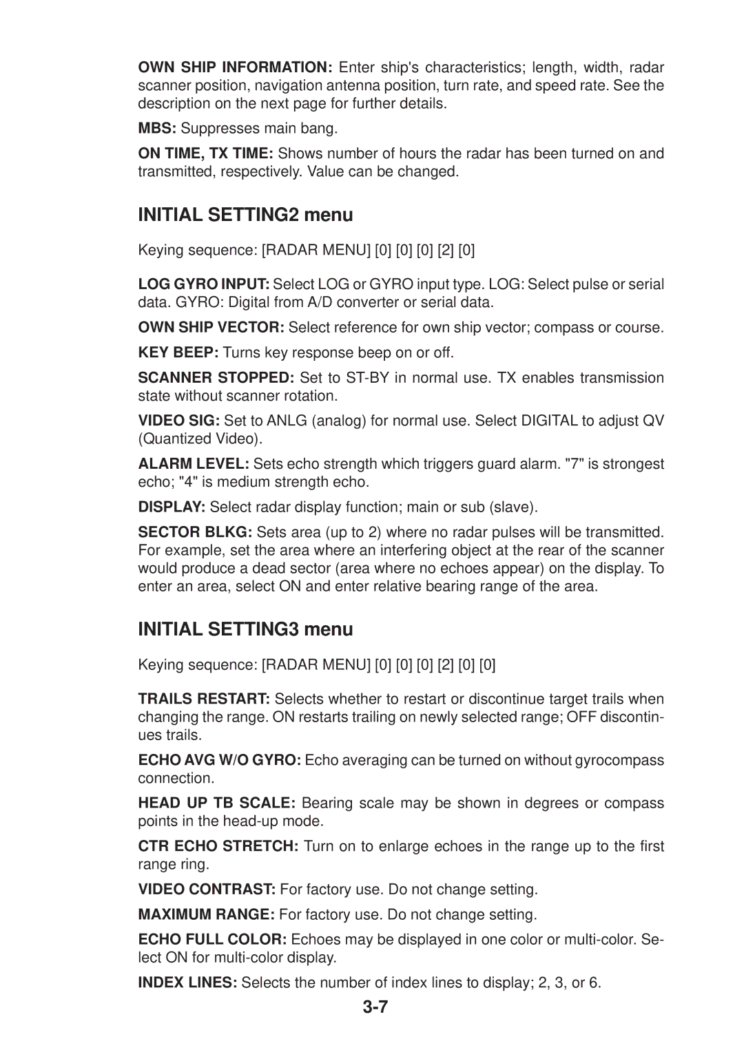 Furuno FR-2135S manual Initial SETTING2 menu, Initial SETTING3 menu 