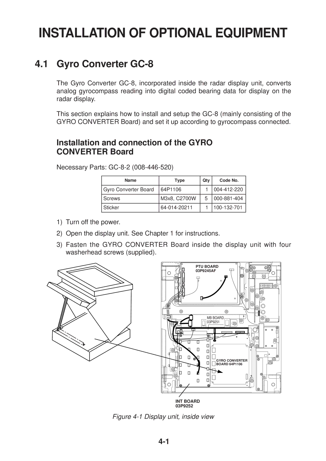 Furuno FR-2135S manual Gyro Converter GC-8, Installation and connection of the Gyro Converter Board 