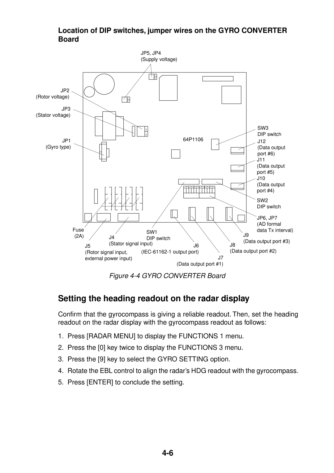 Furuno FR-2135S manual Setting the heading readout on the radar display, SW1 