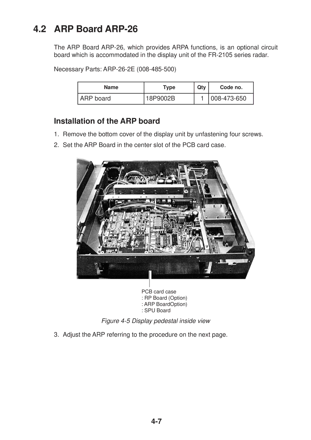 Furuno FR-2135S manual ARP Board ARP-26, Installation of the ARP board 