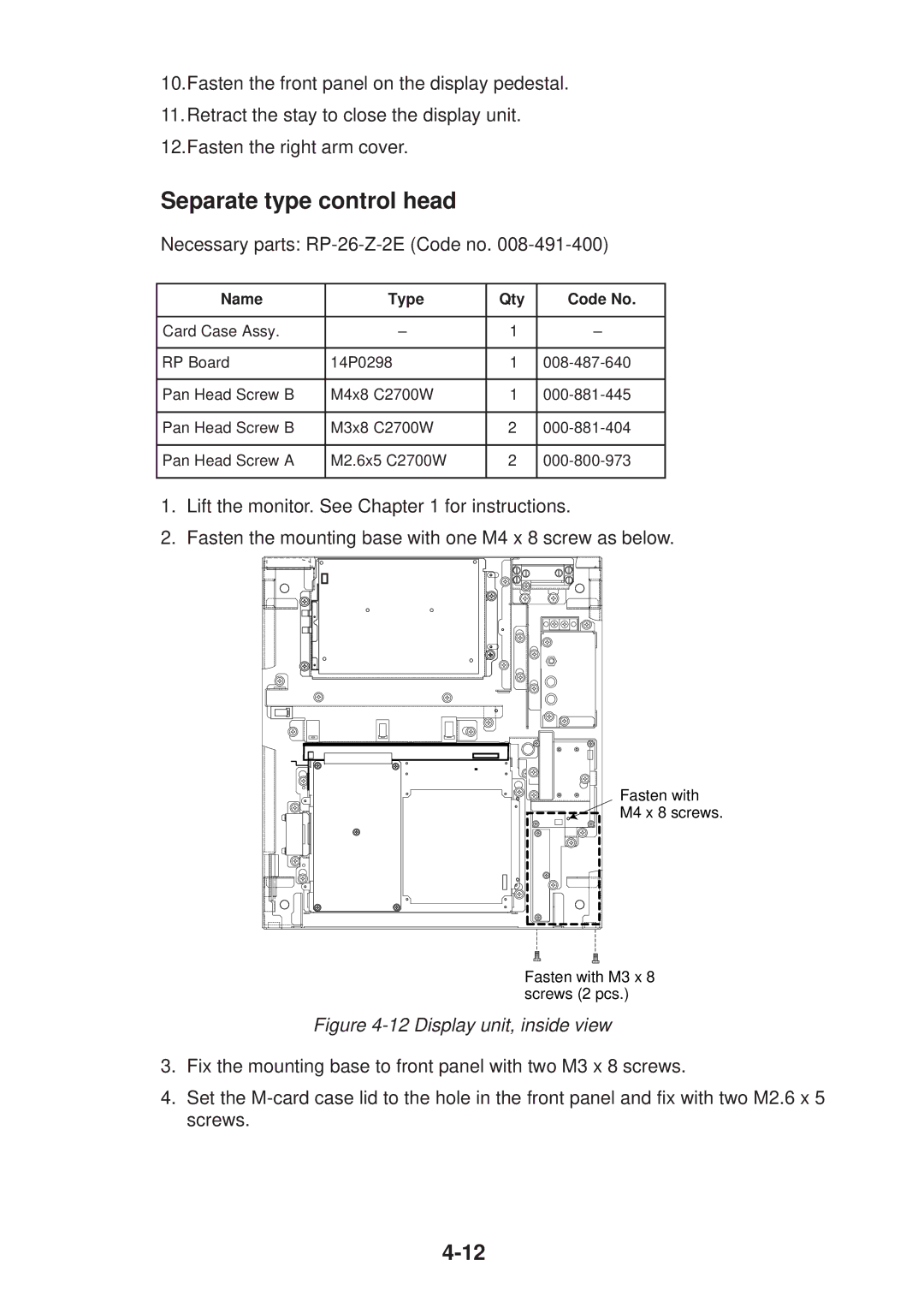 Furuno FR-2135S manual Separate type control head, Necessary parts RP-26-Z-2E Code no 