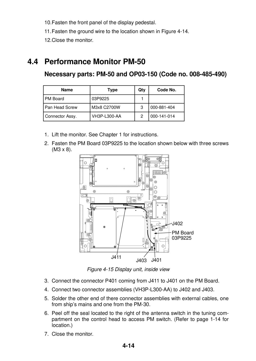 Furuno FR-2135S manual Performance Monitor PM-50, Necessary parts PM-50 and OP03-150 Code no 