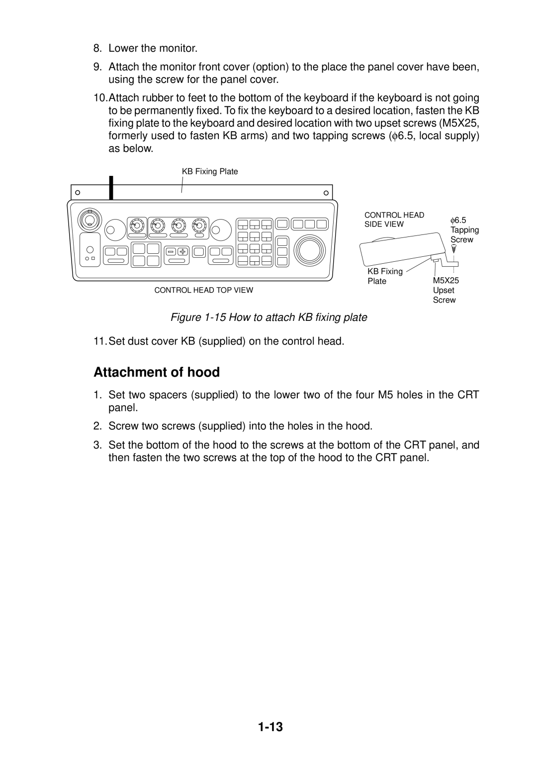 Furuno FR-2155 manual Attachment of hood, How to attach KB fixing plate 