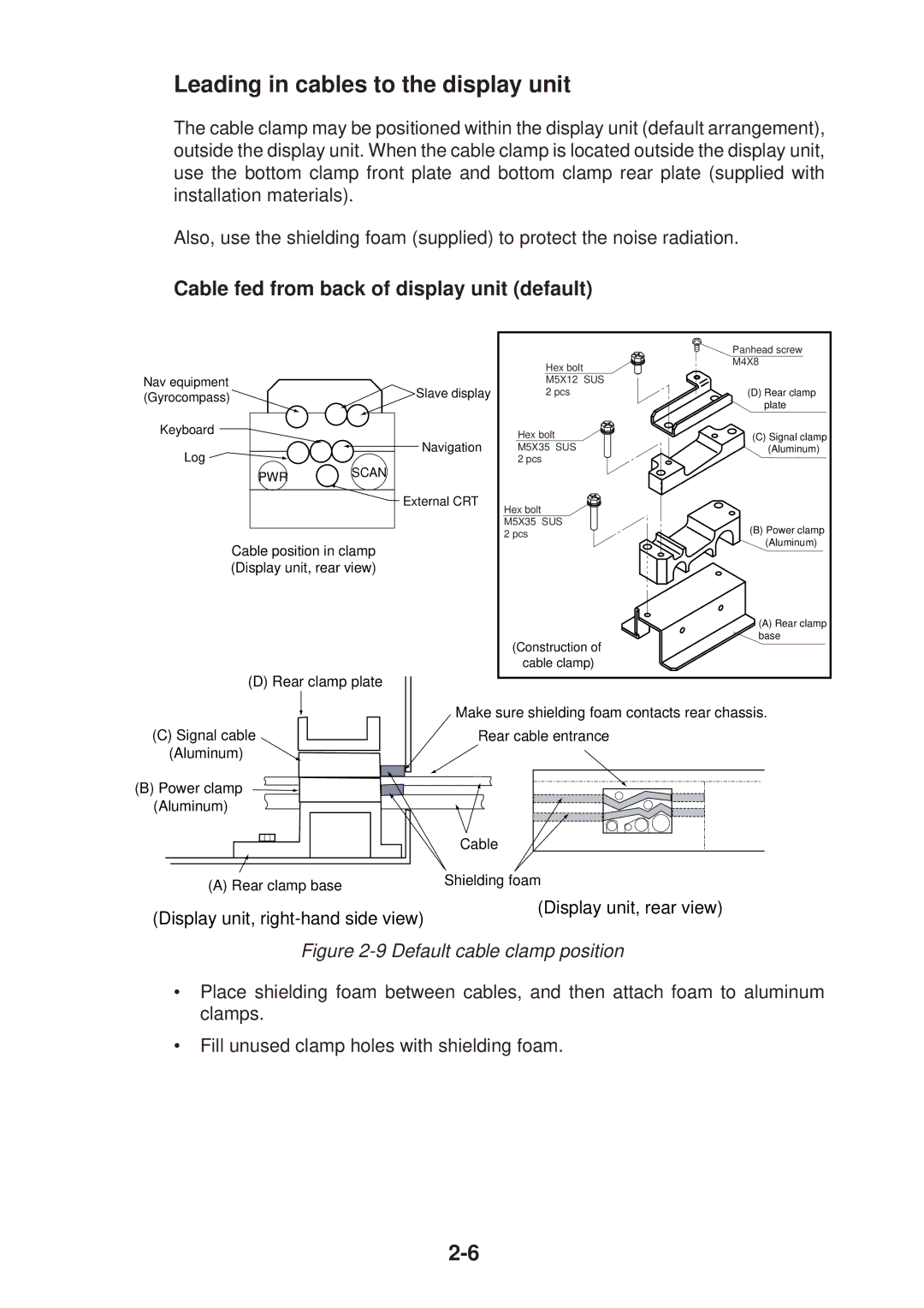 Furuno FR-2155 manual Leading in cables to the display unit, Cable fed from back of display unit default 