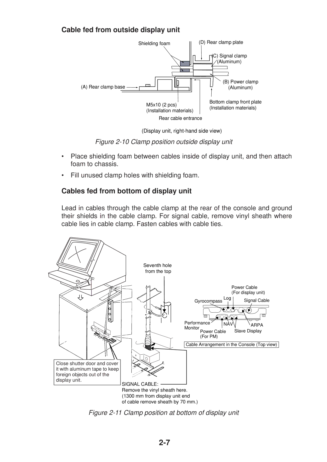 Furuno FR-2155 manual Cable fed from outside display unit, Cables fed from bottom of display unit 