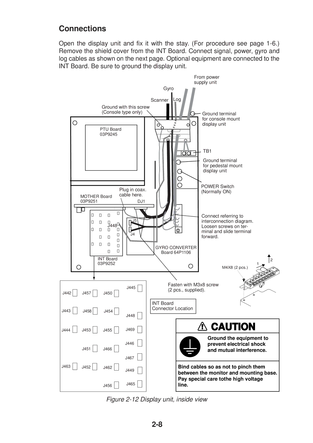 Furuno FR-2155 manual Connections, Display unit, inside view 