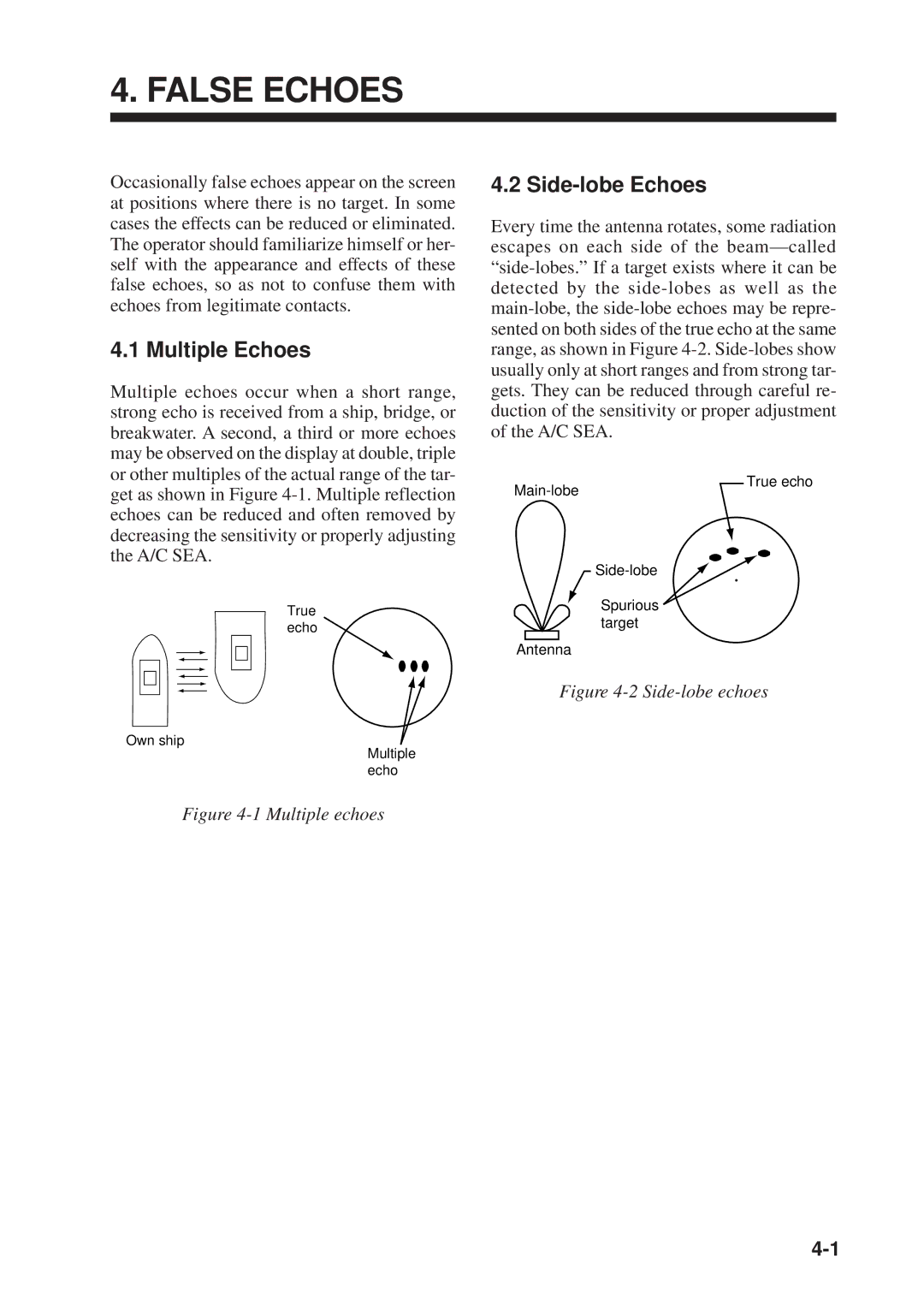 Furuno FR-7252, FR-7112, FR-7062 manual Multiple Echoes, Side-lobe Echoes 