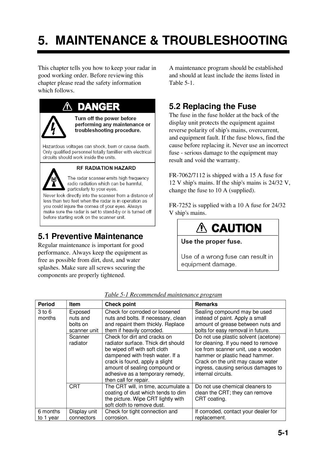 Furuno FR-7062, FR-7252, FR-7112 manual Maintenance & Troubleshooting 