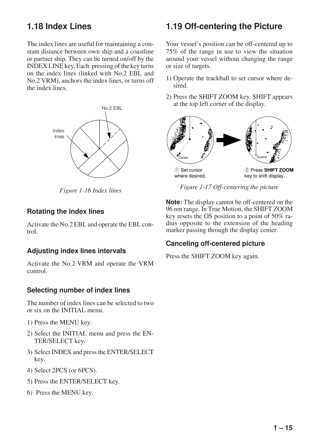 Furuno FR-8051 manual Index Lines, Off-centering the Picture 