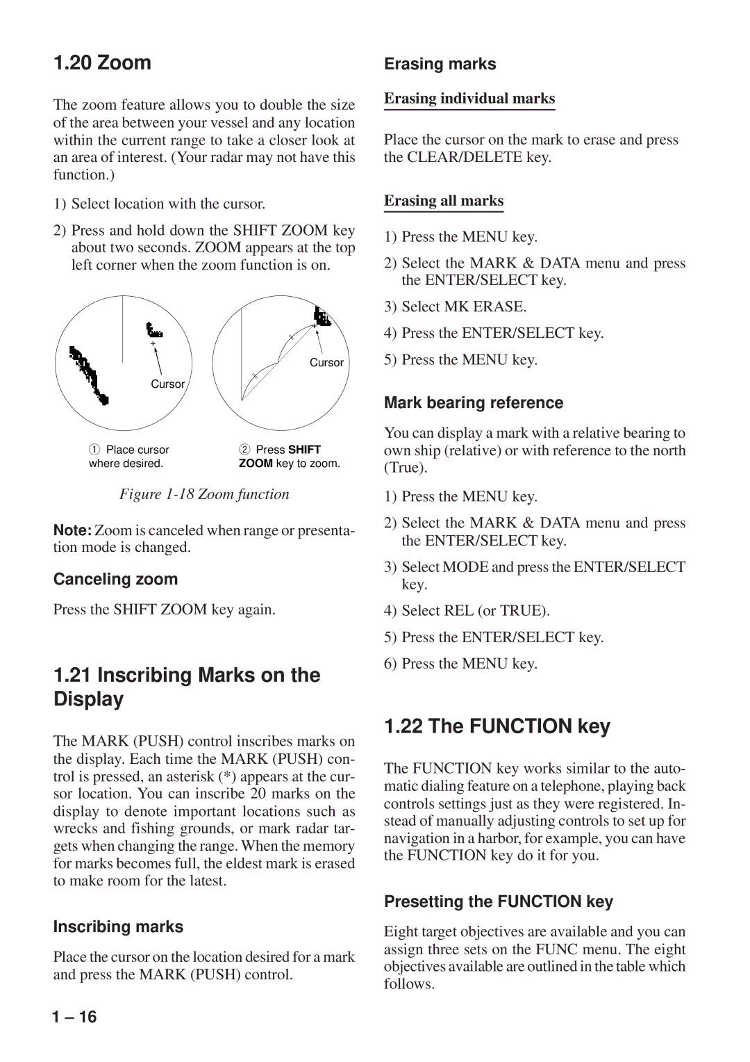 Furuno FR-8051 manual Zoom, Inscribing Marks on the Display, Function key 