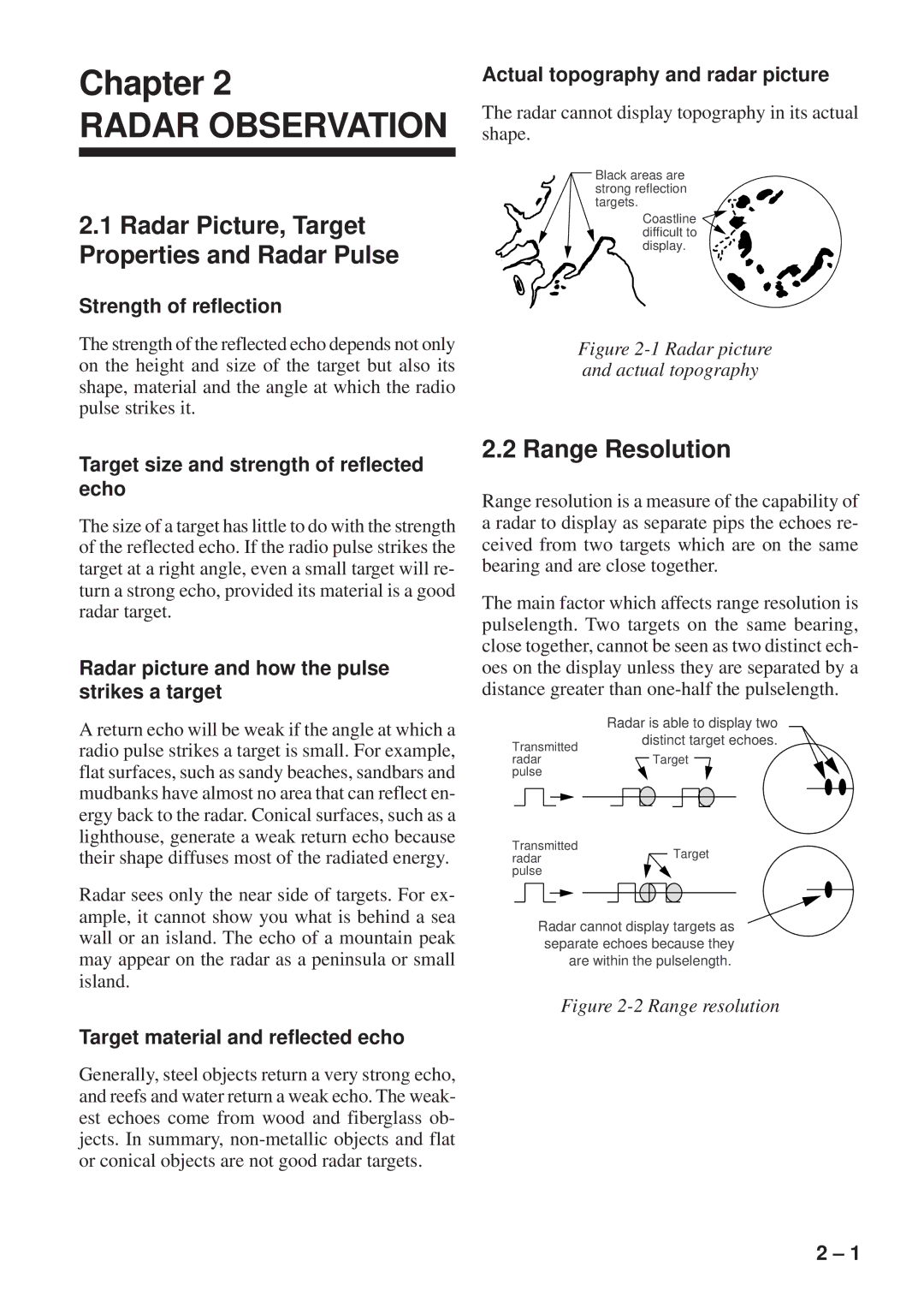 Furuno FR-8051 manual Radar Observation, Radar Picture, Target Properties and Radar Pulse, Range Resolution 