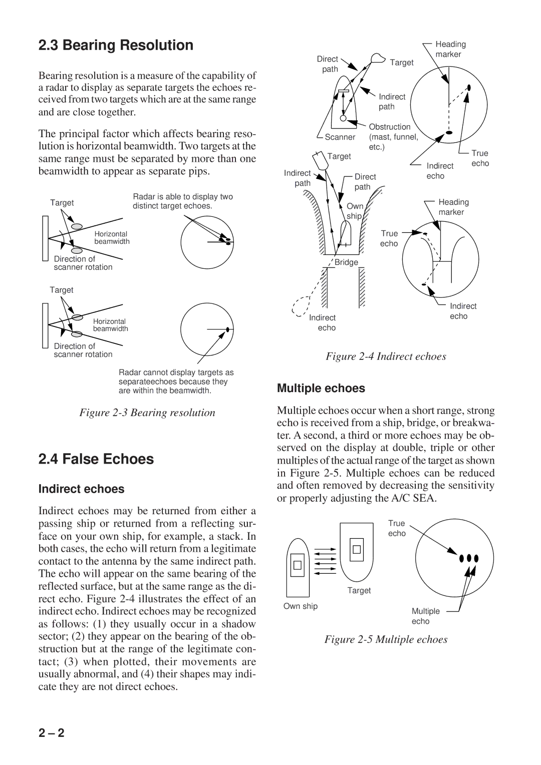 Furuno FR-8051 manual Bearing Resolution, False Echoes, Indirect echoes, Multiple echoes 