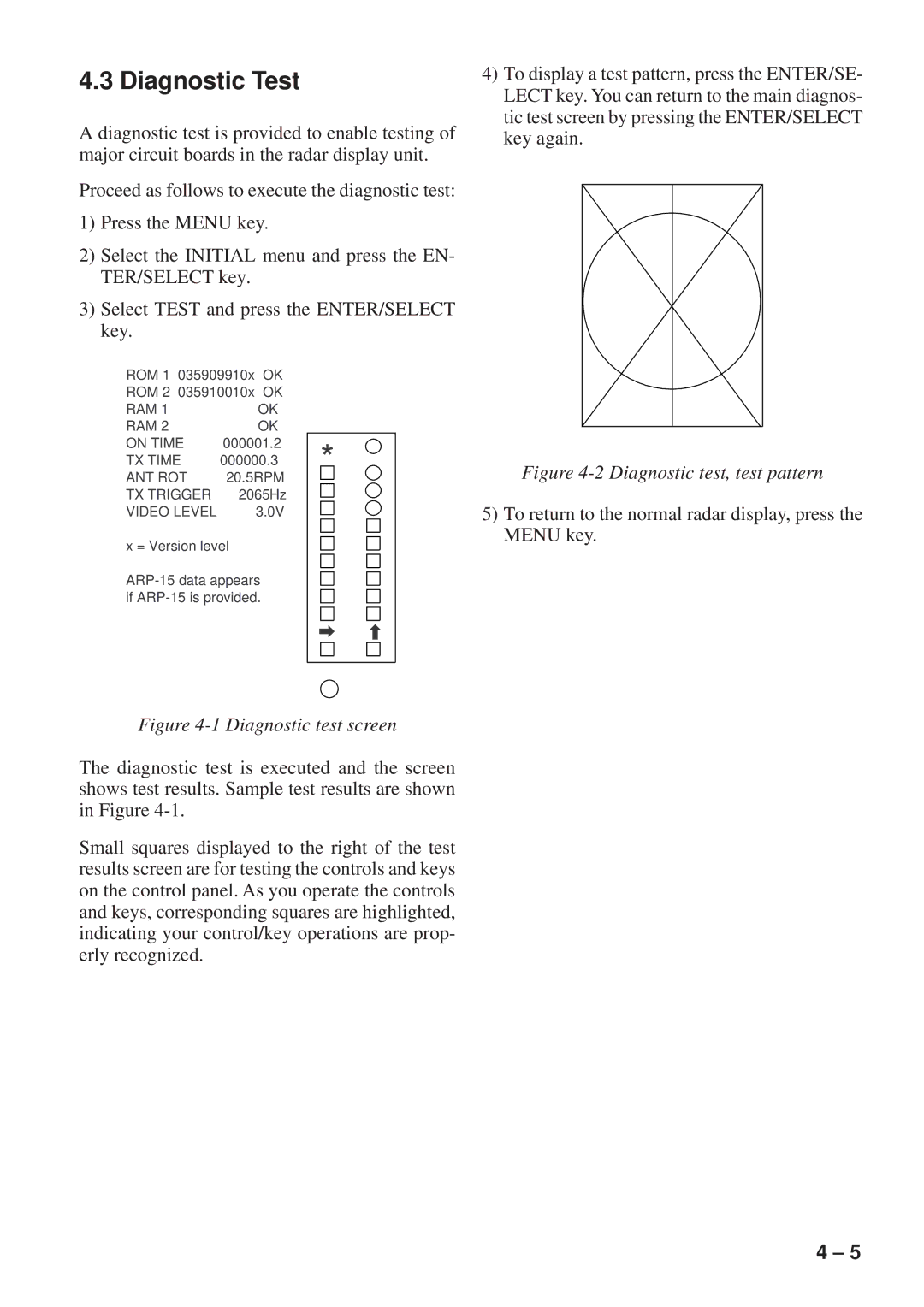 Furuno FR-8051 manual Diagnostic Test, Diagnostic test, test pattern 