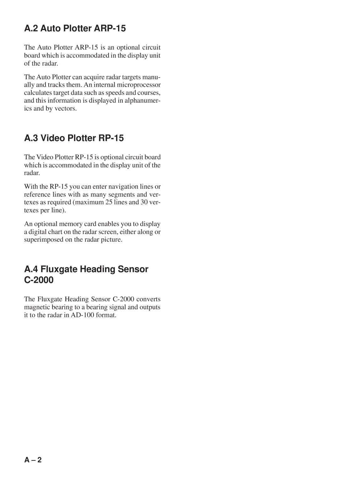 Furuno FR-8051 manual Auto Plotter ARP-15, Video Plotter RP-15, Fluxgate Heading Sensor C-2000 