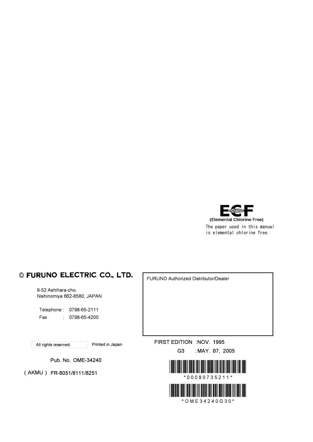 Furuno FR-8251, FR-8111 manual 00080735211 