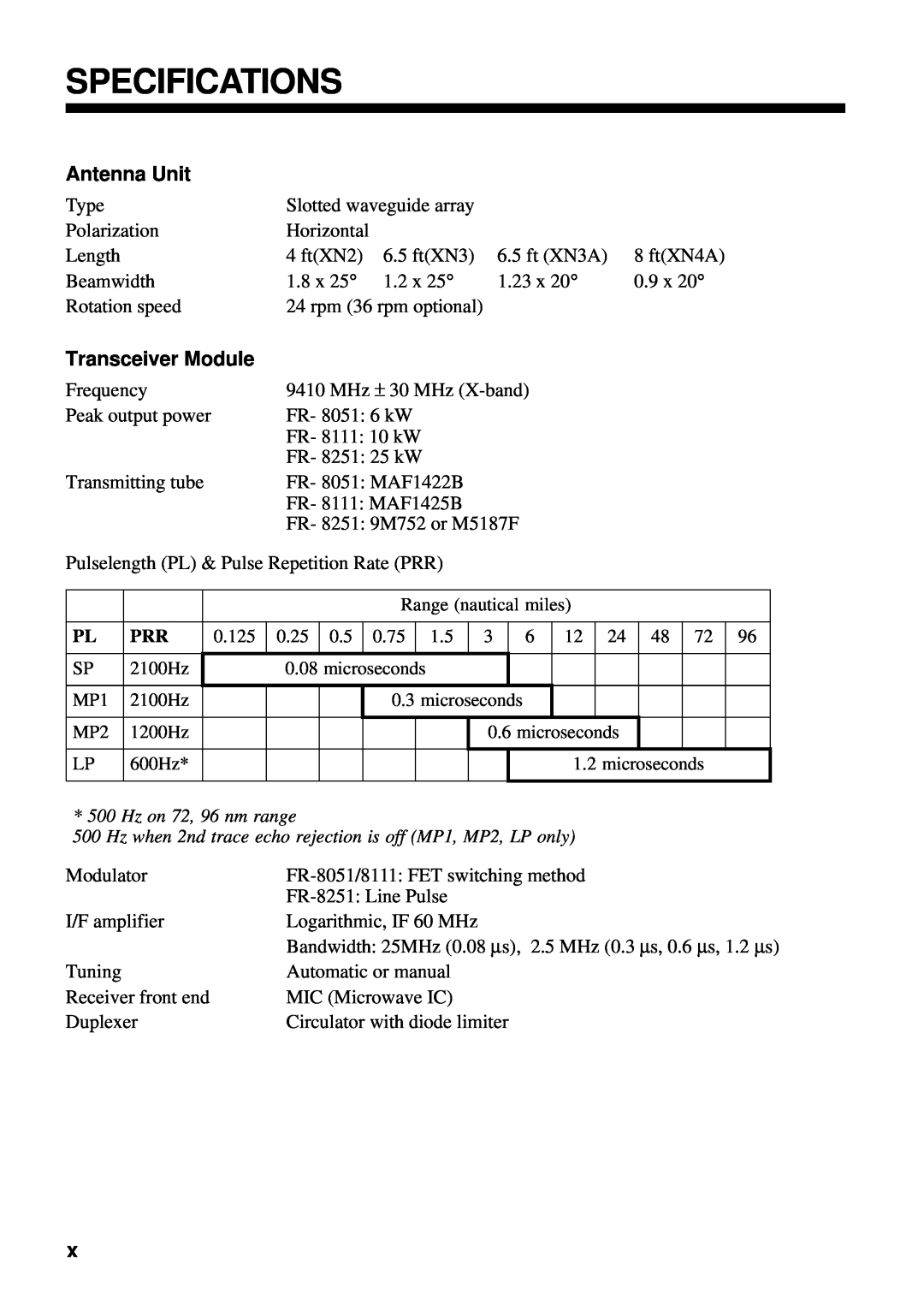 Furuno FR-8251, FR-8111 manual Specifications, Antenna Unit, Transceiver Module 