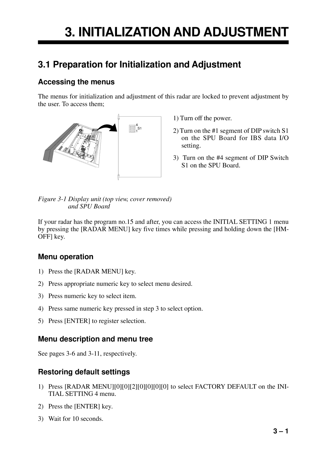 Furuno FR/FAR-2835SW/2865SW manual Initialization and Adjustment 