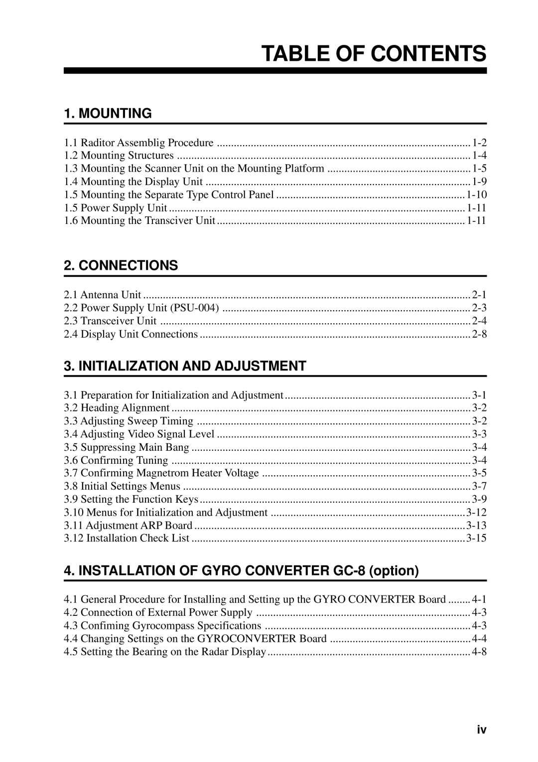 Furuno FR/FAR-2835SW/2865SW manual Table of Contents 