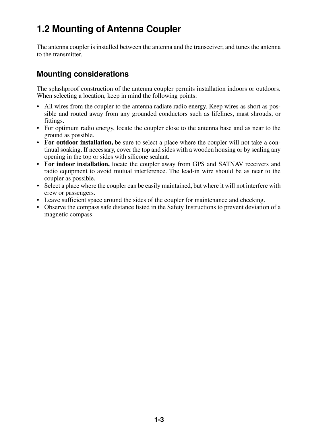 Furuno FS-1503 manual Mounting of Antenna Coupler, Mounting considerations 