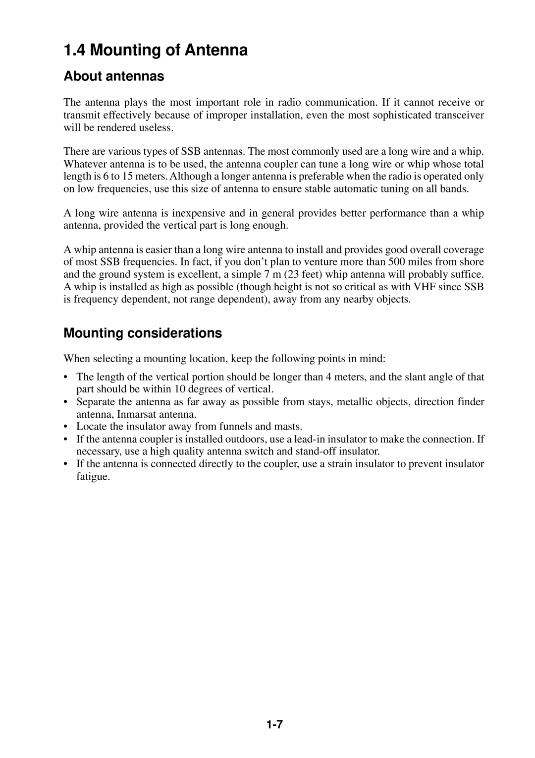 Furuno FS-1503 manual Mounting of Antenna, About antennas 