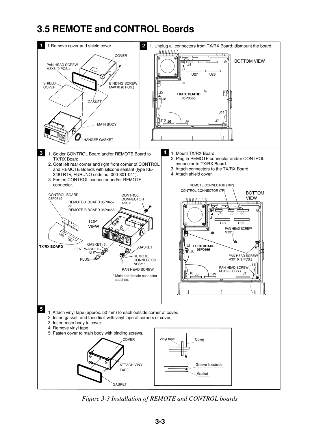 Furuno FS-1503 manual Remote and Control Boards, Unplug all connectors from TX/RX Board dismount the board 