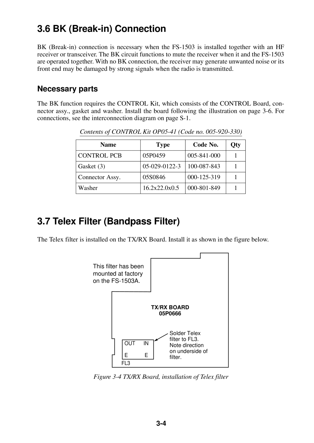 Furuno FS-1503 manual BK Break-in Connection, Telex Filter Bandpass Filter 