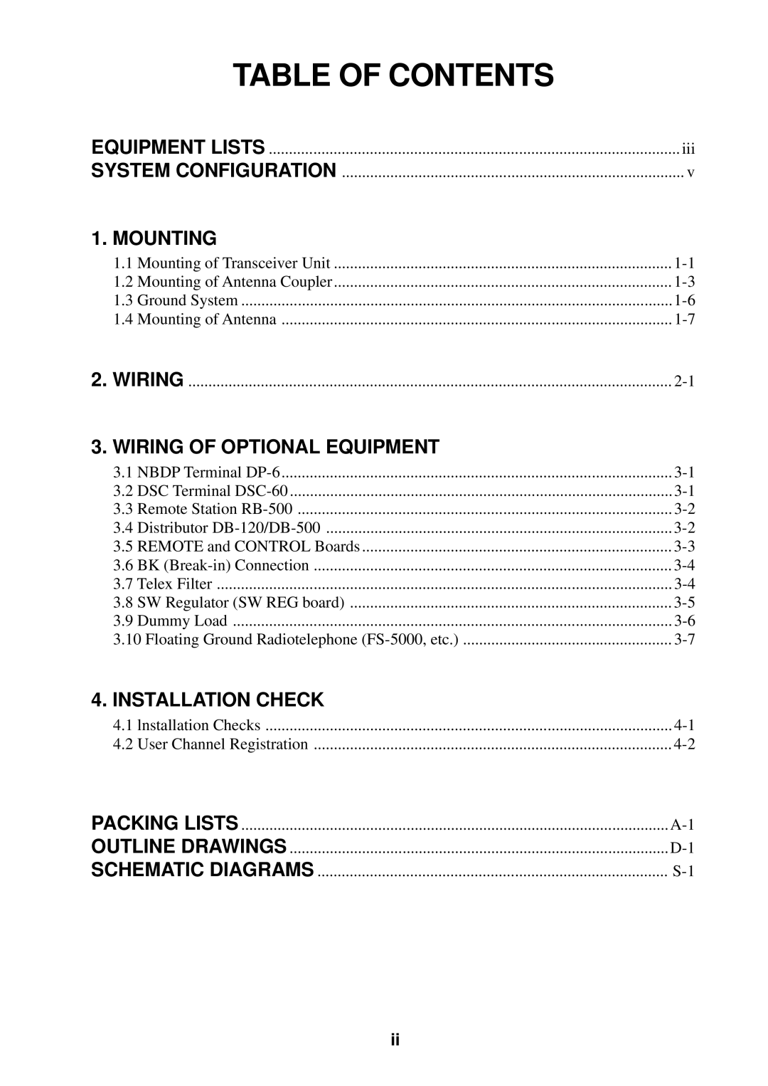 Furuno FS-1503 manual Table of Contents 