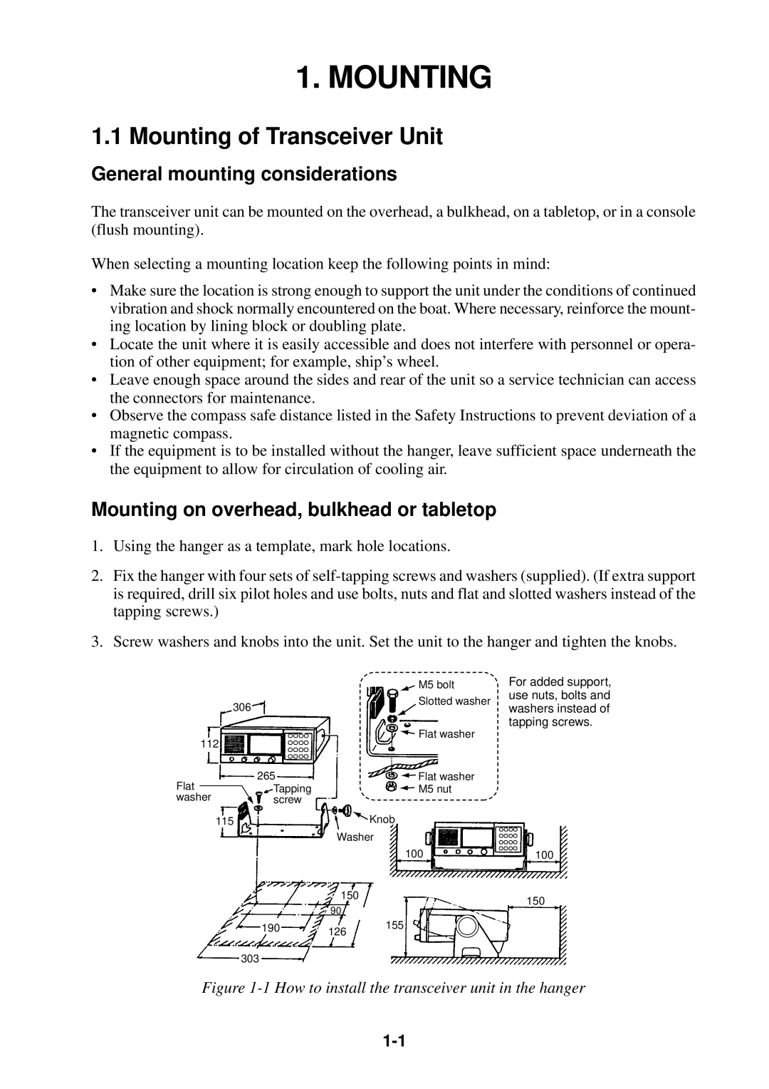 Furuno FS-1503 manual Mounting of Transceiver Unit, General mounting considerations 