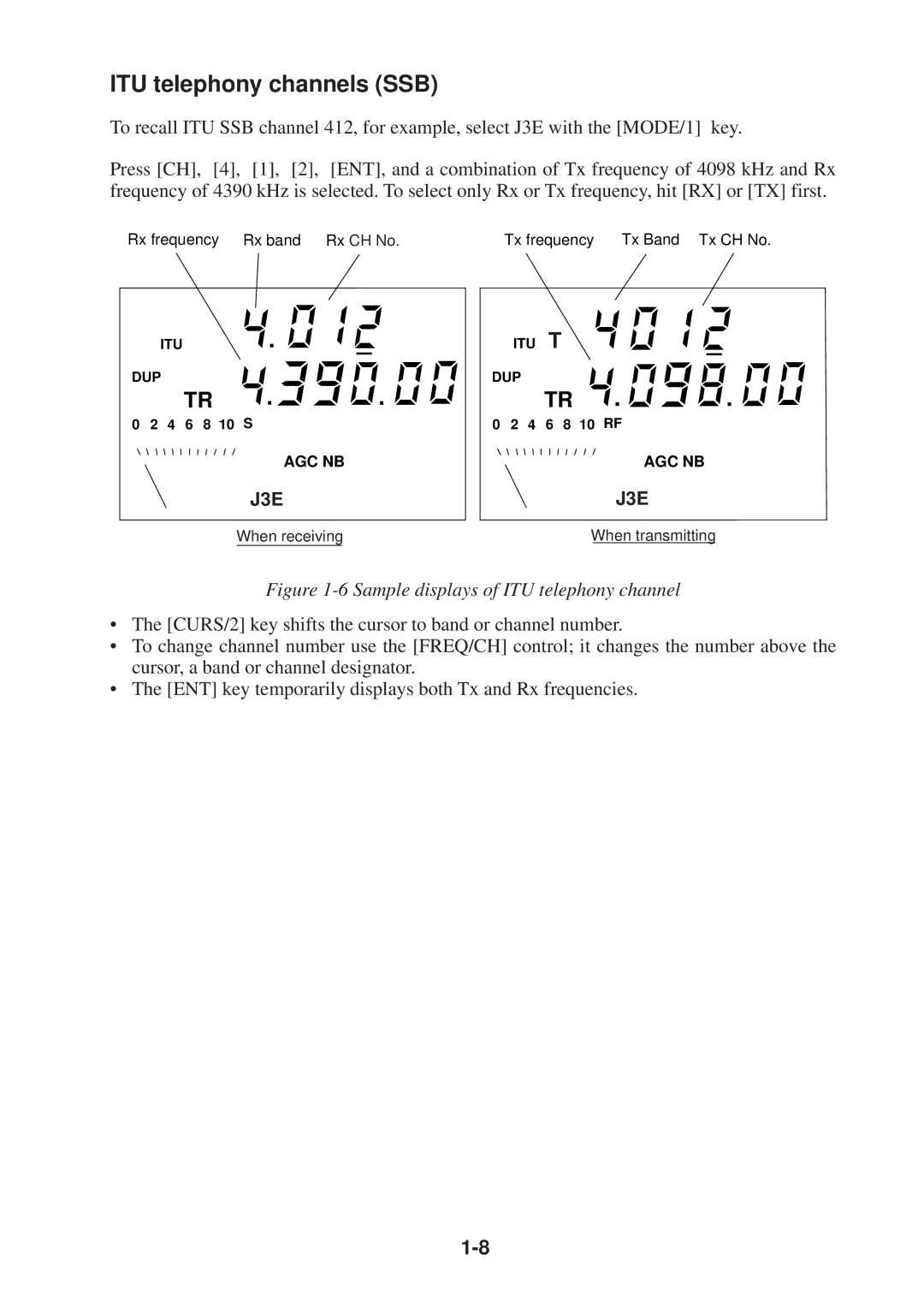 Furuno FS-1503 manual ITU telephony channels SSB, Sample displays of ITU telephony channel 