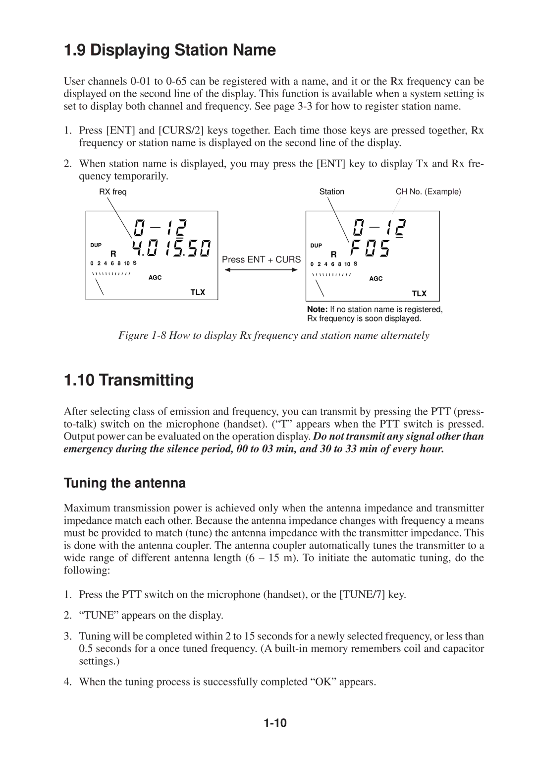 Furuno FS-1503 manual Displaying Station Name, Transmitting, Tuning the antenna 