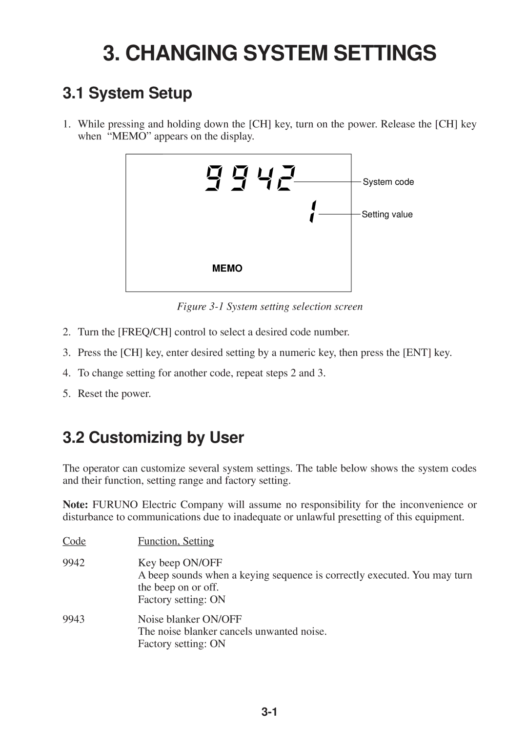 Furuno FS-1503 manual Changing System Settings, System Setup, Customizing by User 