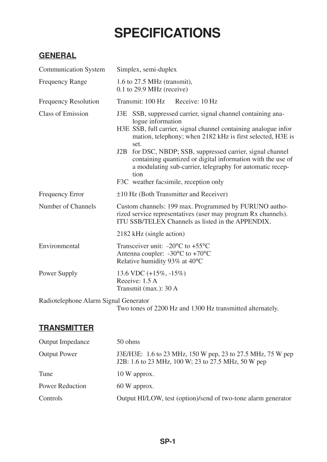 Furuno FS-1503 manual Specifications, General 