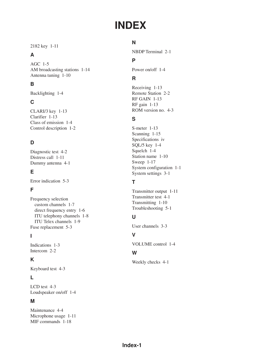 Furuno FS-1503 manual Index 