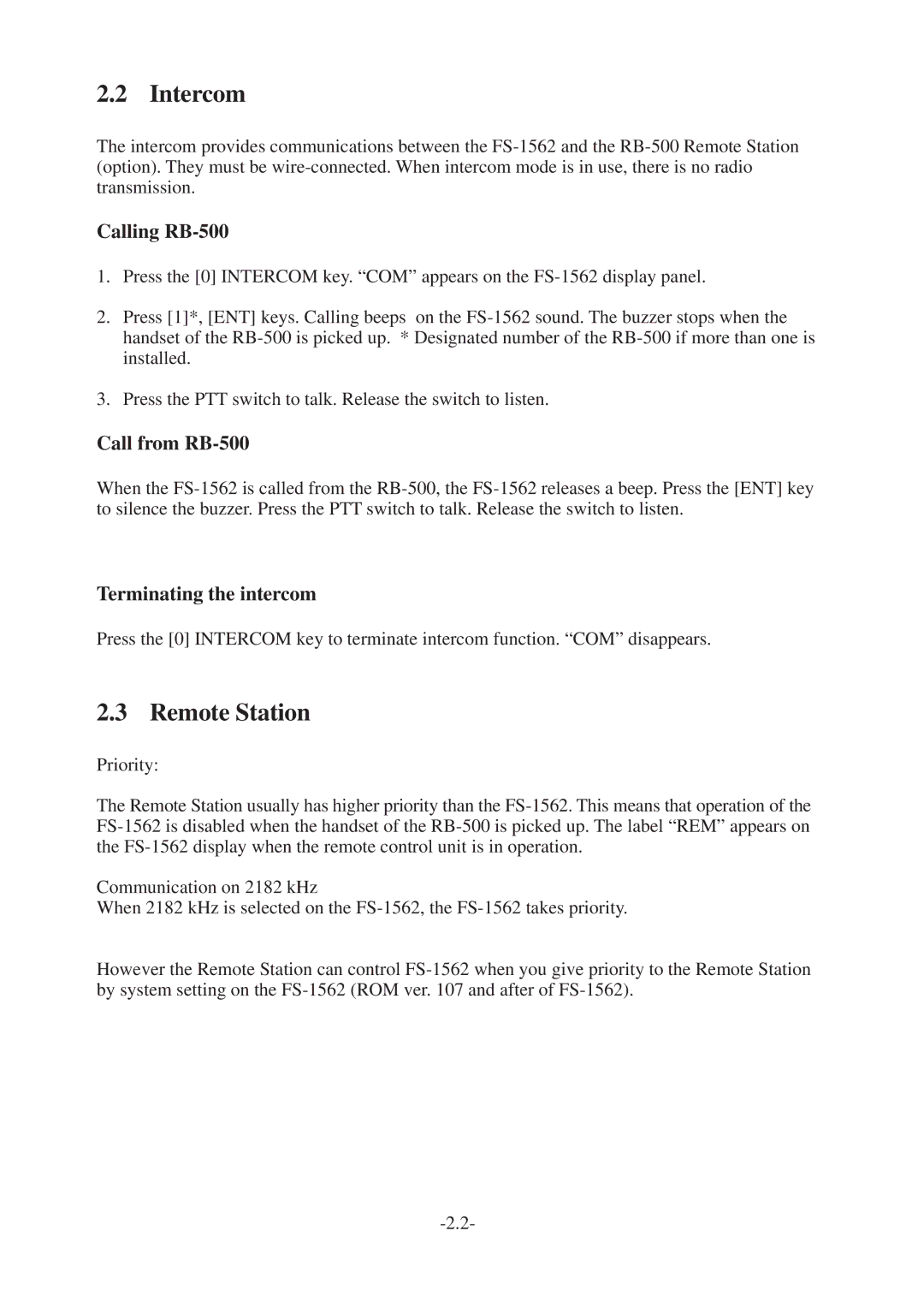 Furuno FS-1562-15, FS-1562-25 manual Intercom, Remote Station 