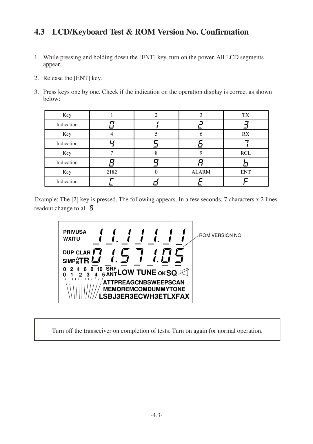 Furuno FS-1562-25, FS-1562-15 manual LCD/Keyboard Test & ROM Version No. Confirmation 