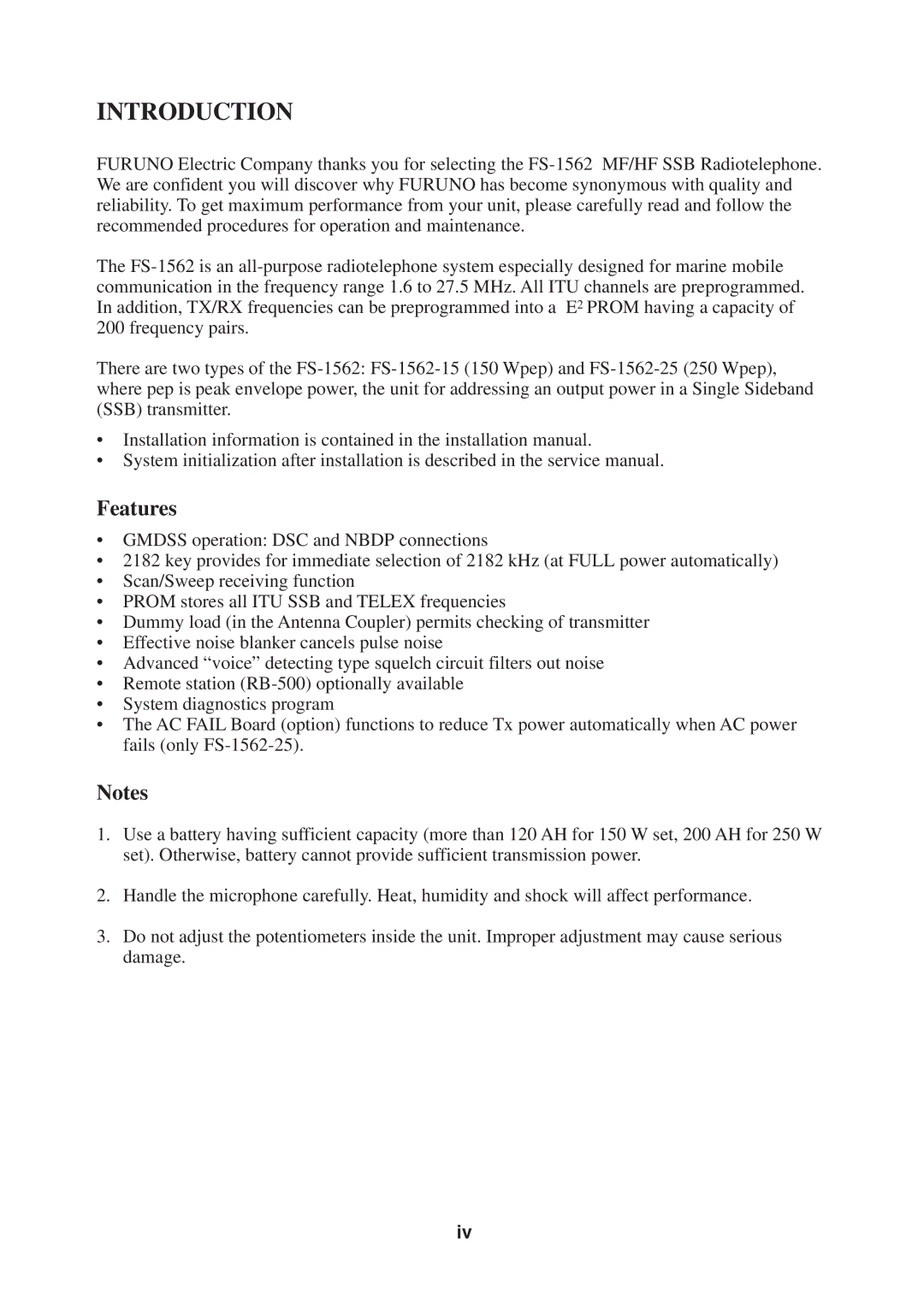 Furuno FS-1562-15, FS-1562-25 manual Introduction, Features 