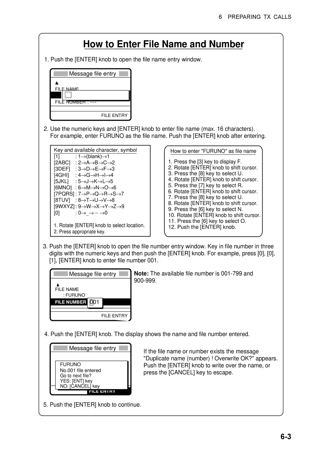 Furuno FS-1570, FS-2570 manual How to Enter File Name and Number 