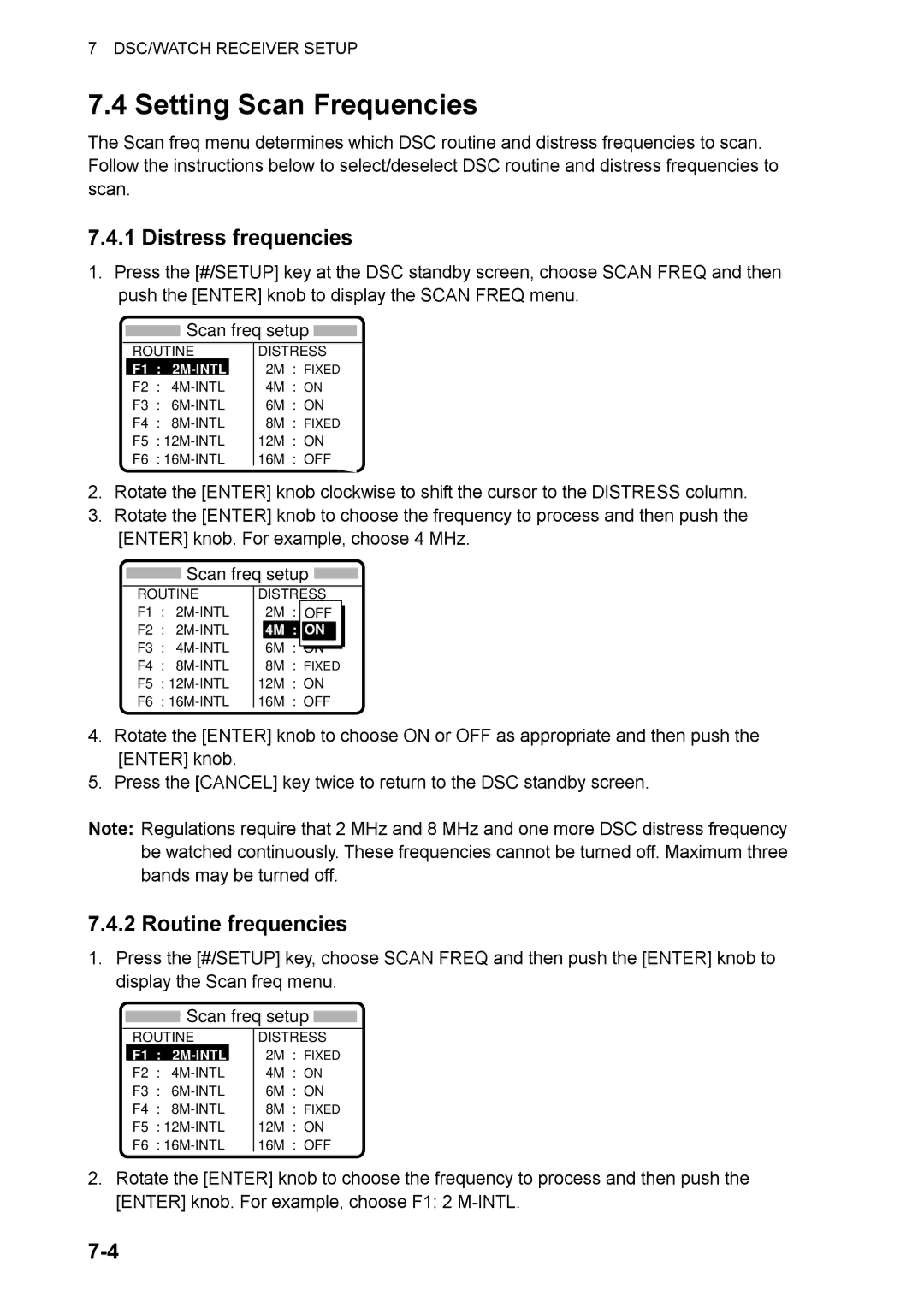 Furuno FS-2570, FS-1570 manual Setting Scan Frequencies, Distress frequencies, Routine frequencies 