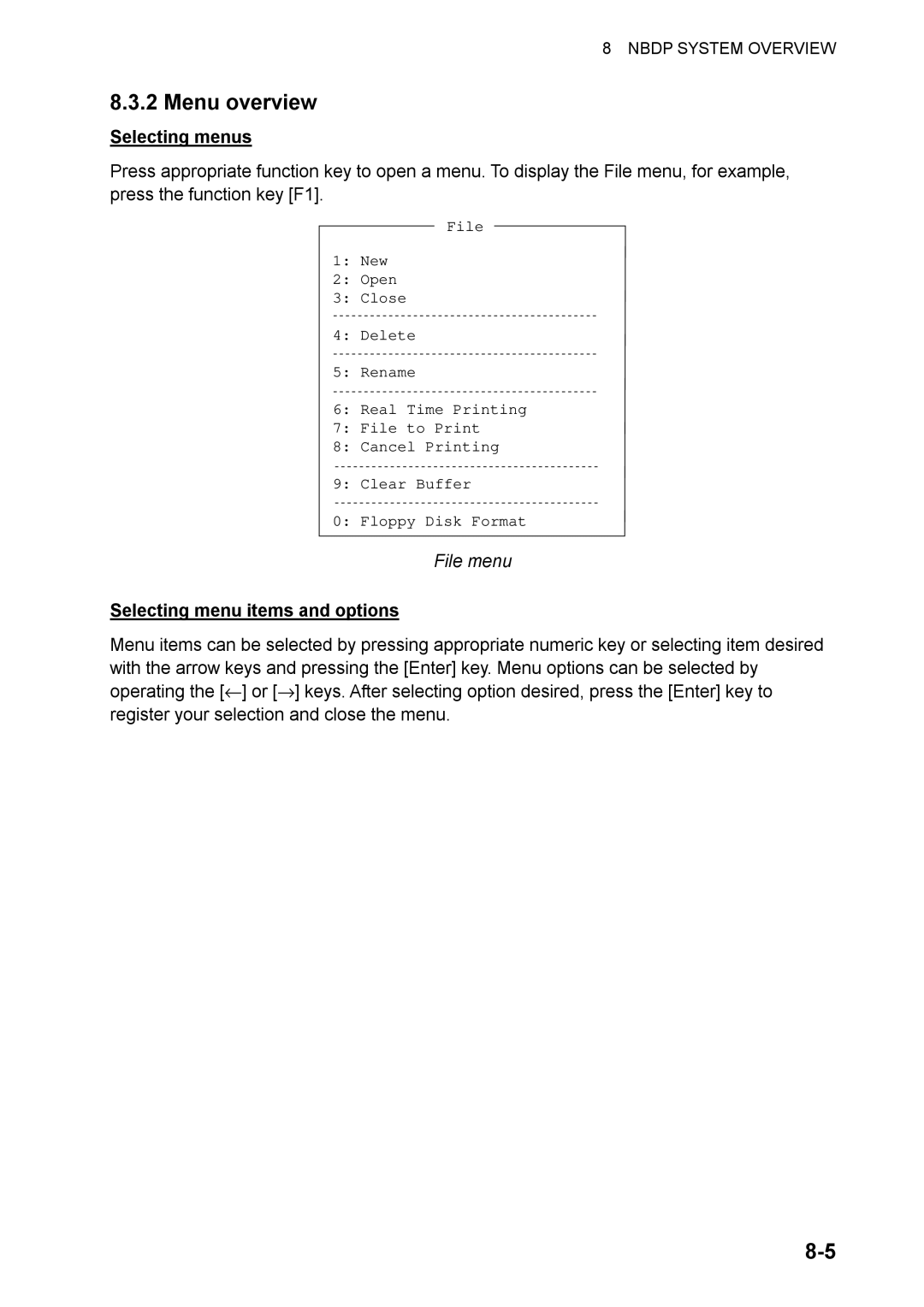 Furuno FS-1570, FS-2570 manual Menu overview, Selecting menus, File menu, Selecting menu items and options 