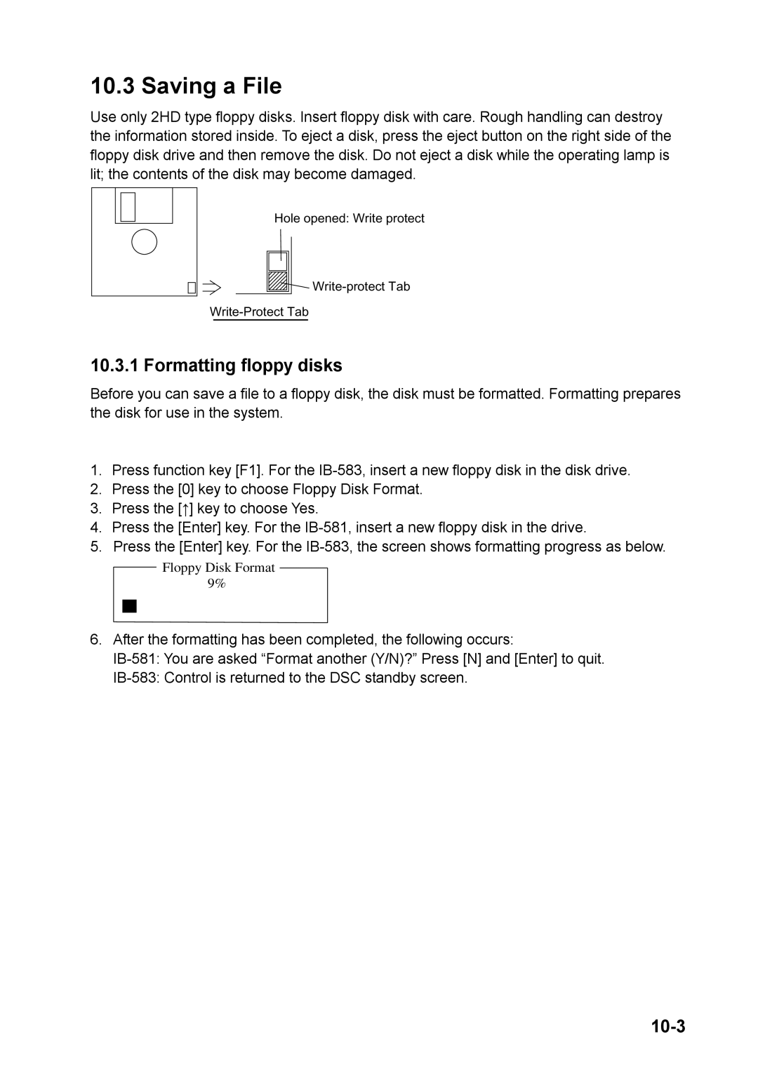 Furuno FS-1570, FS-2570 manual Saving a File, Formatting floppy disks, 10-3 