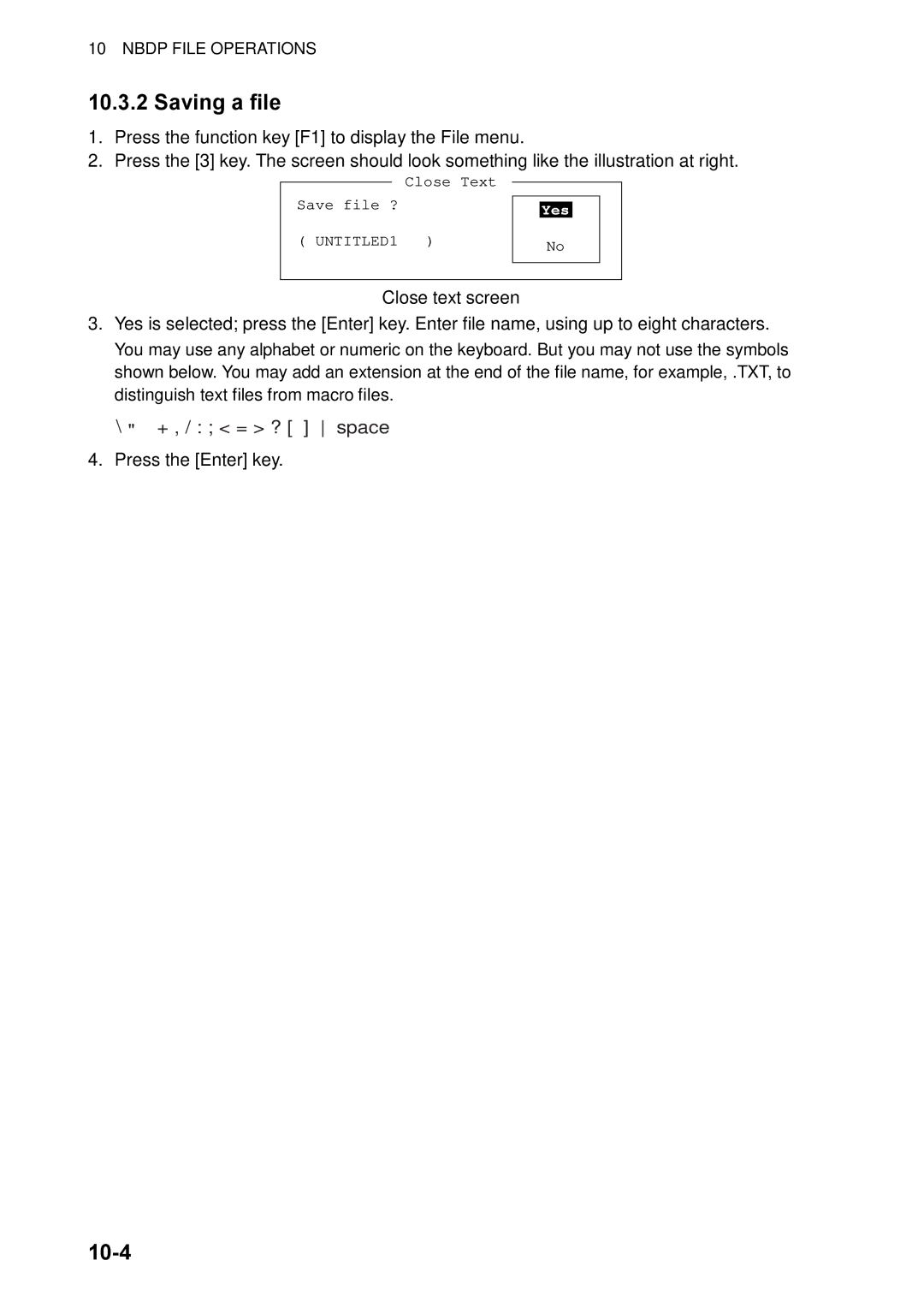 Furuno FS-2570, FS-1570 manual Saving a file, 10-4, Close text screen 