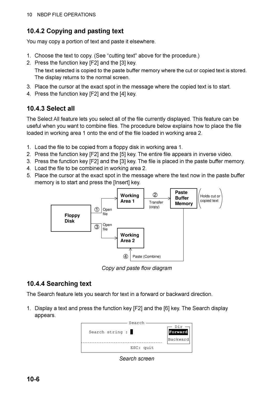Furuno FS-2570, FS-1570 manual Copying and pasting text, Select all, Searching text, 10-6 