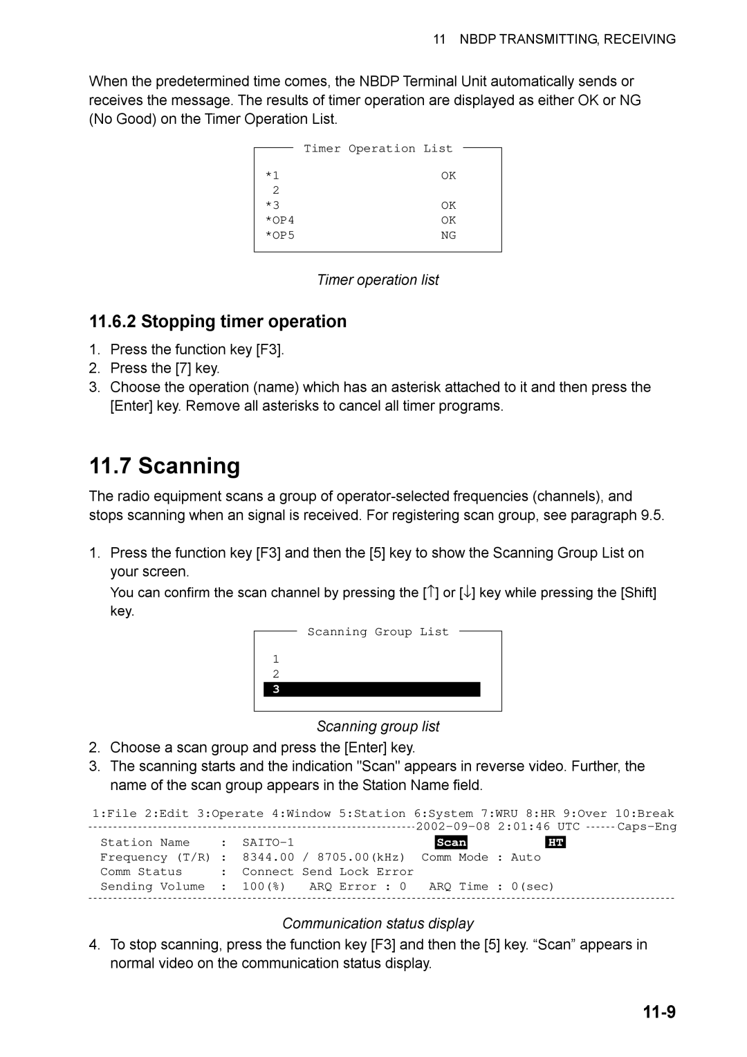 Furuno FS-1570, FS-2570 manual Scanning, Stopping timer operation, 11-9 