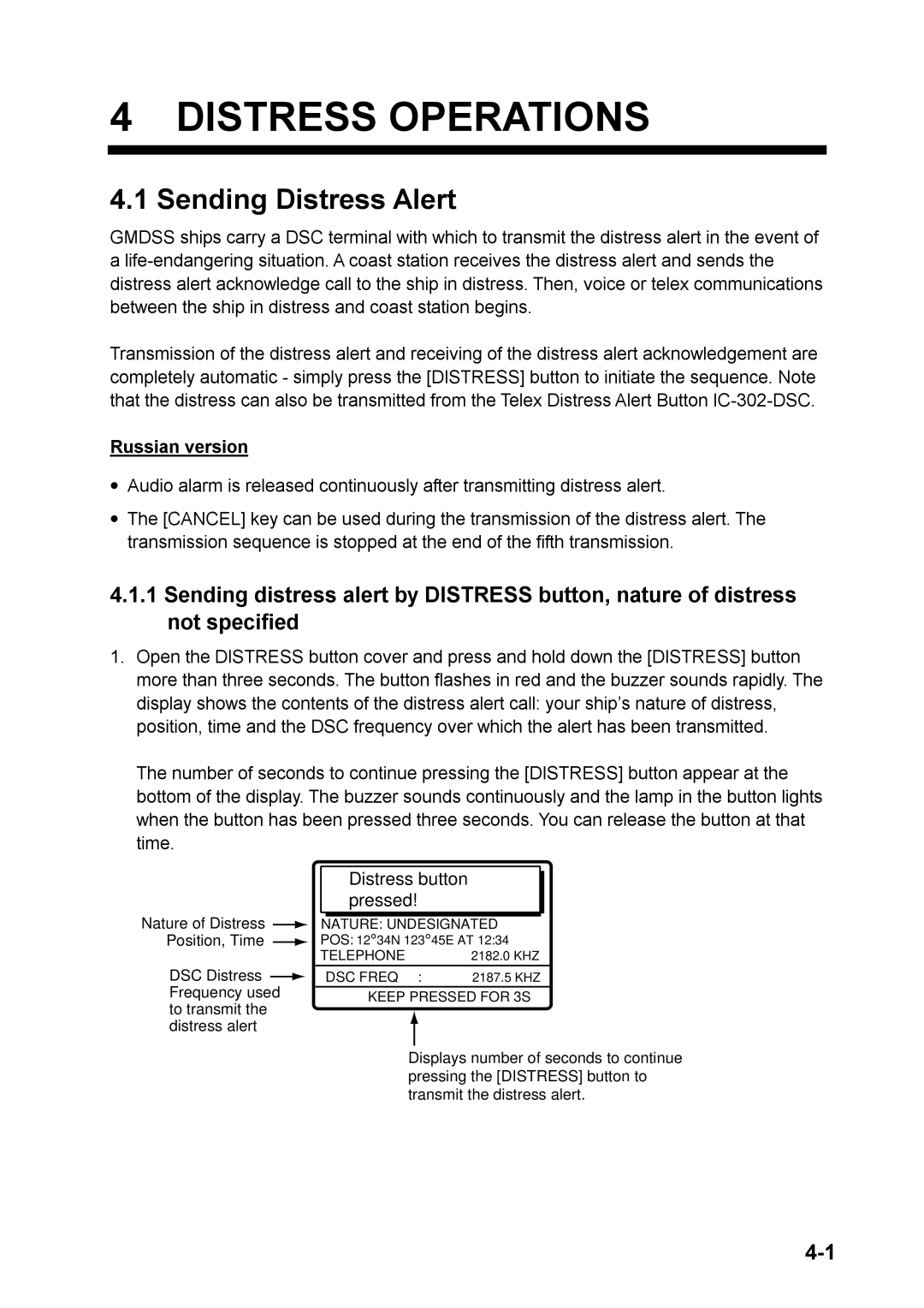 Furuno FS-1570, FS-2570 manual Distress Operations, Sending Distress Alert, Russian version 