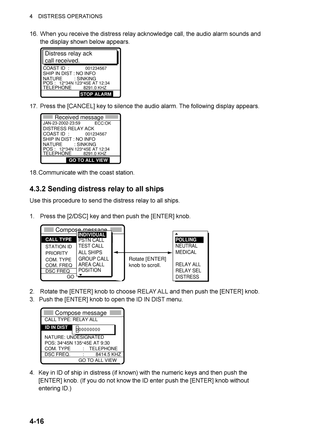 Furuno FS-2570, FS-1570 manual Sending distress relay to all ships, Communicate with the coast station 