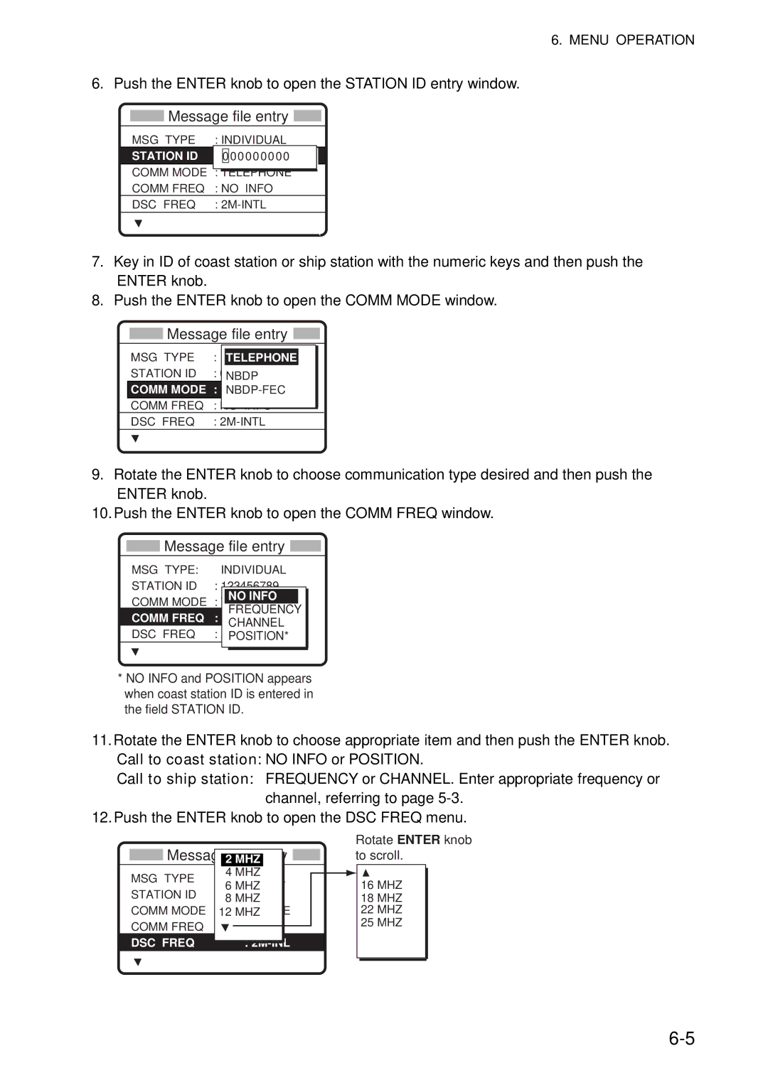 Furuno FS-5070 manual Push the Enter knob to open the Station ID entry window, Frequency 